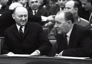 Béla Biszku and János Kádár at the Hungarian Parliament Building