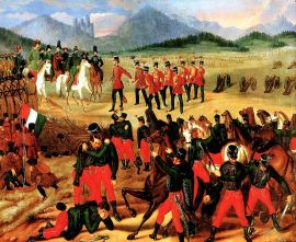 Hungarian troops surrender to the Russians at Világos on August 13, 1849. 