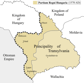 Constituent elements of the new principality: the Partium (dark) and historical Transylvania (light). 