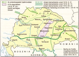 Demarcation line (solid green) defined in the Belgrade Military Convention. 