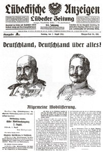 Lübeck newspaper announced Austro-Hungarian and German mobilization in August 1914. 