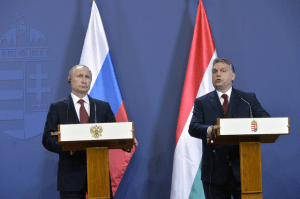 President Vladimir Putin of Russia and Prime Minister Viktor Orbán of Hungary during a joint press conference in Budapest on February 17, 2015 (photo: Hungarian News Agency). 
