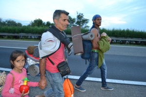 Syrian refugees on their way down the M1 highway toward Austria. 