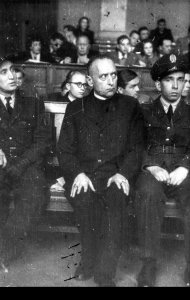 Cardinal Mindszenty on trial at the Budapest People's Tribunal. 